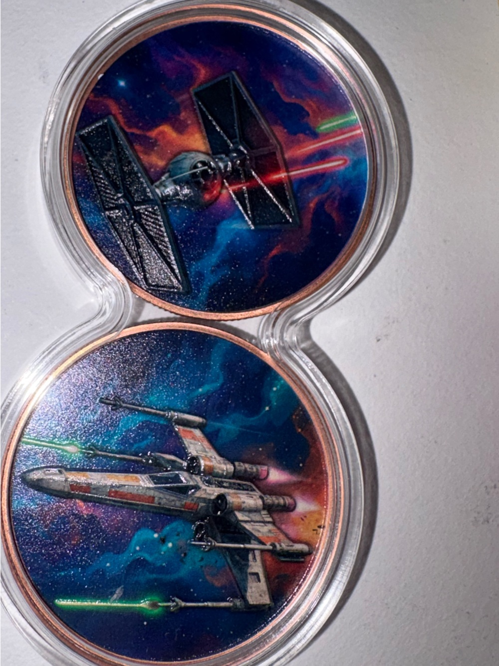 Star Wars Collectible Coin Set - Tie Fighter & X-Wing - Blue Purple Galaxy